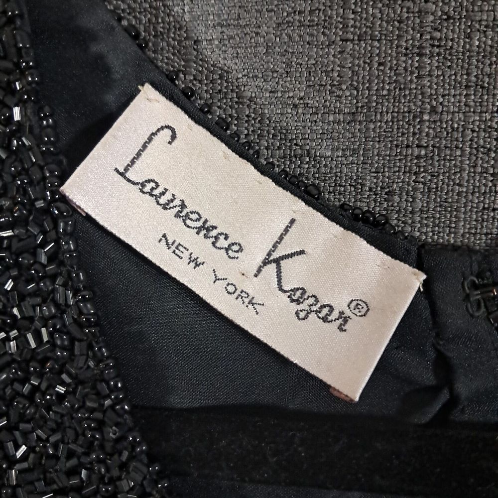 Vintage Laurence Kazar Beaded Sleeveless Dress Black Silk Cocktail Mini Large - Picture 8 of 11